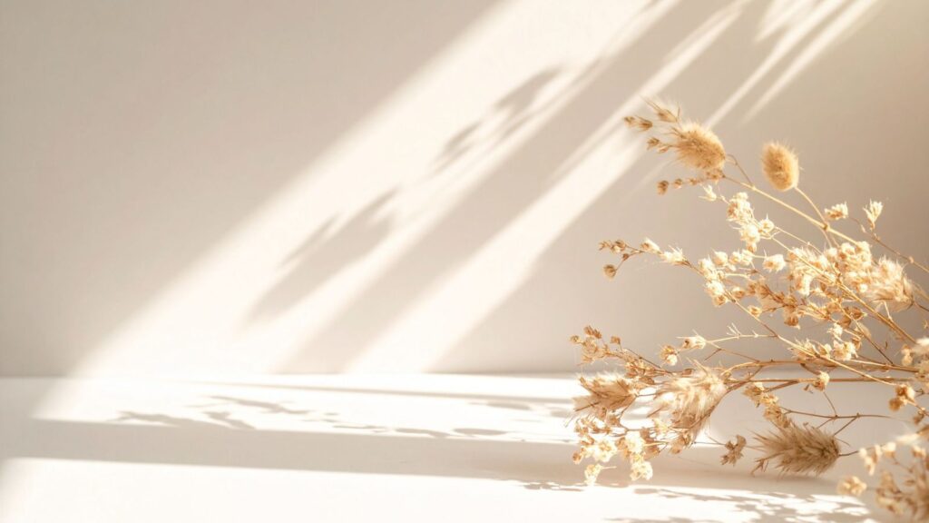 やわらかな光と花が差し込む静かな空間のイメージ画像